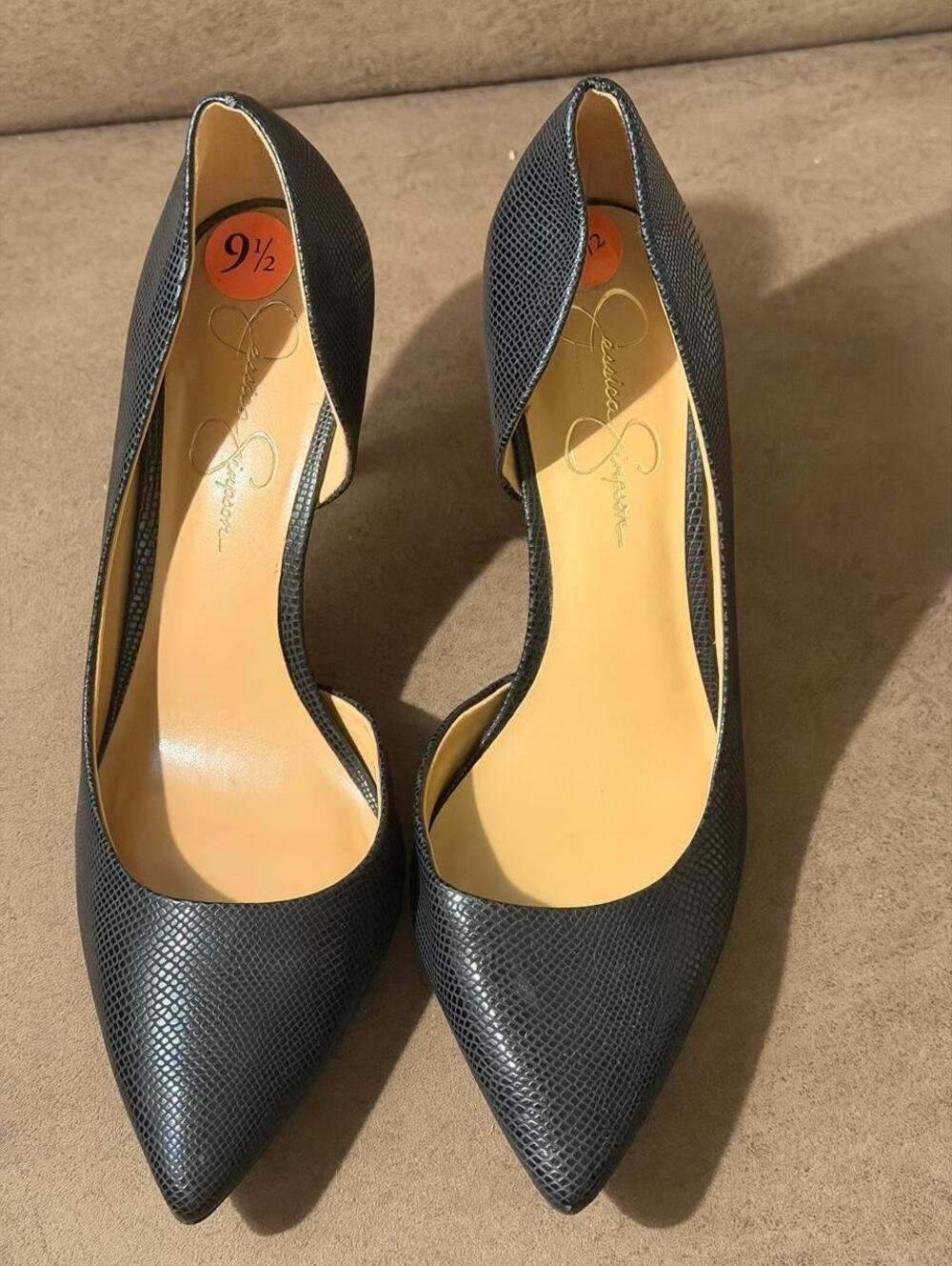 Jessica Simpson Claudette D'Orsay Pumps 9.5 M Black Lizard Embossed Pointed Toe
